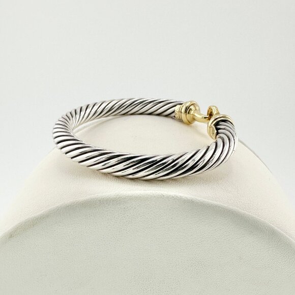 David Yurman Buckle Bracelet w/ 18K Yellow Gold & Diamonds - 7mm - Medium - Picture 6 of 10